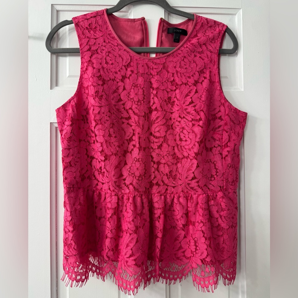 J. Crew Vibrant Pink Lace Blouse